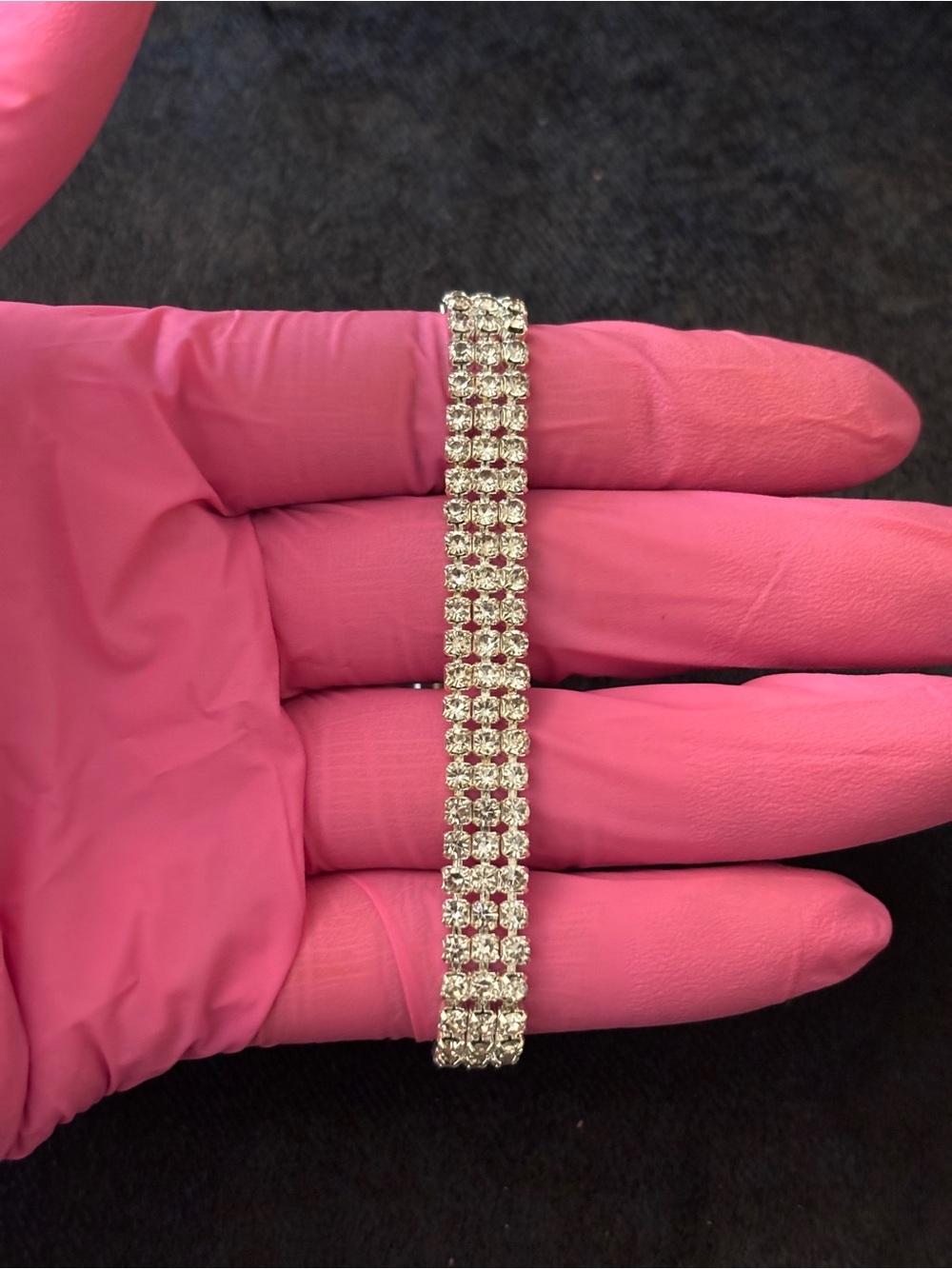 7.8mm Silver Triple Tennis CZ Bracelet 8in. - Picture 10 of 16